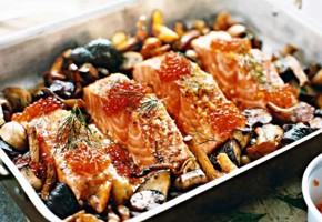 Fırında Mantarlı ve Dereotlu Norveç Somonu