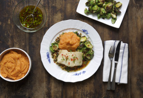 Lutefisk med soyasmør og søtpotetstappe
