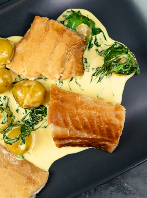 Røkt torsk med småpoteter i Dijon-sennepssaus