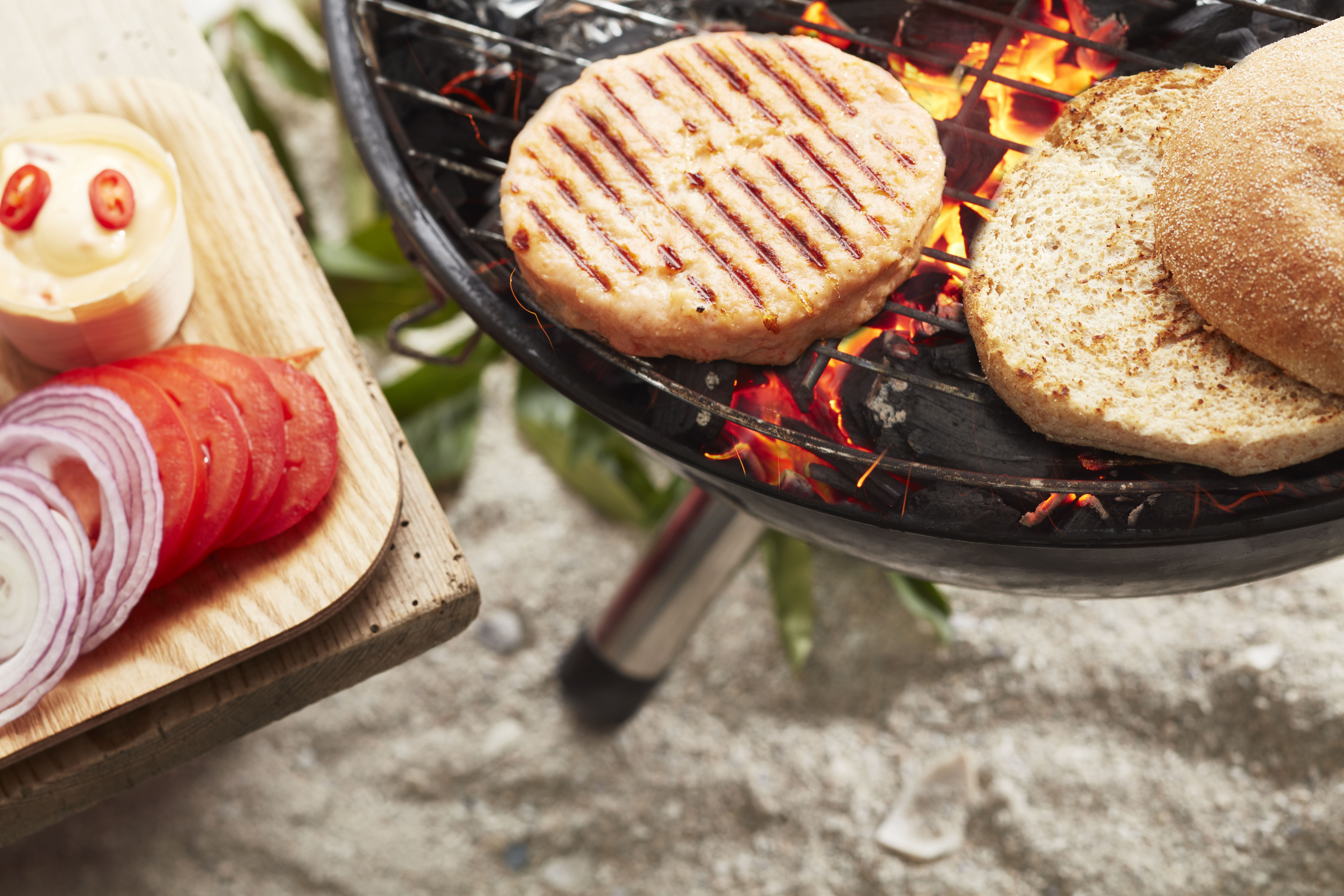 Salmon burger on the BBQ