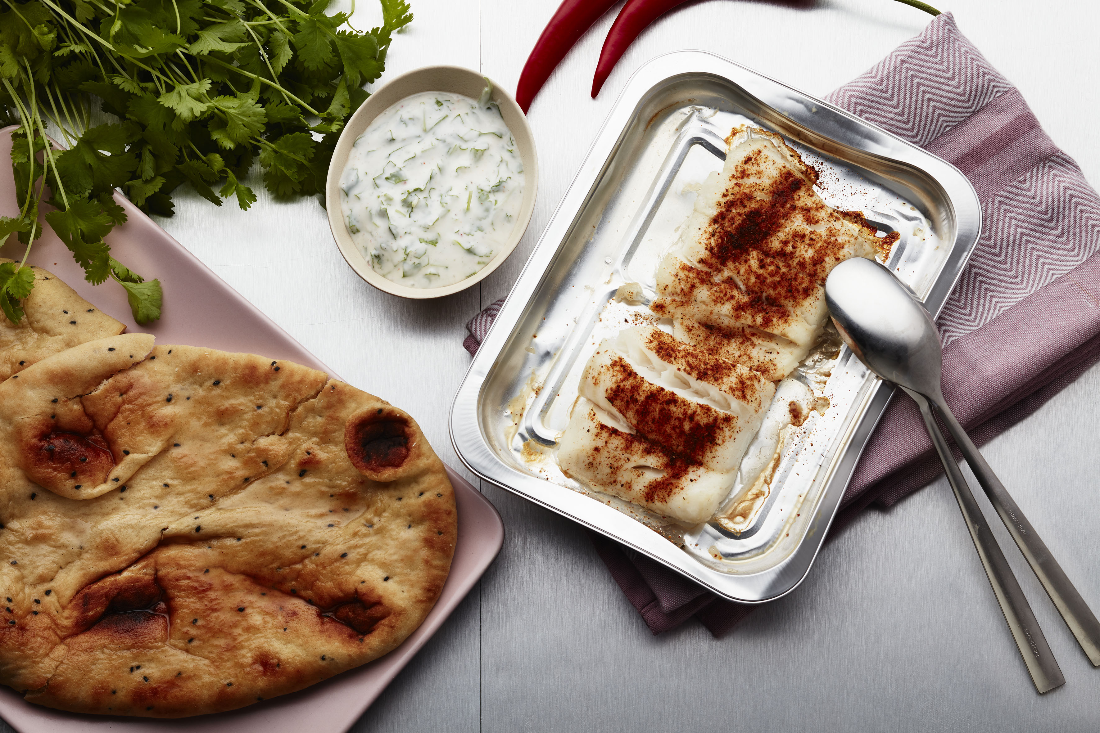 Torsk i form med tandoori og korianderdressing